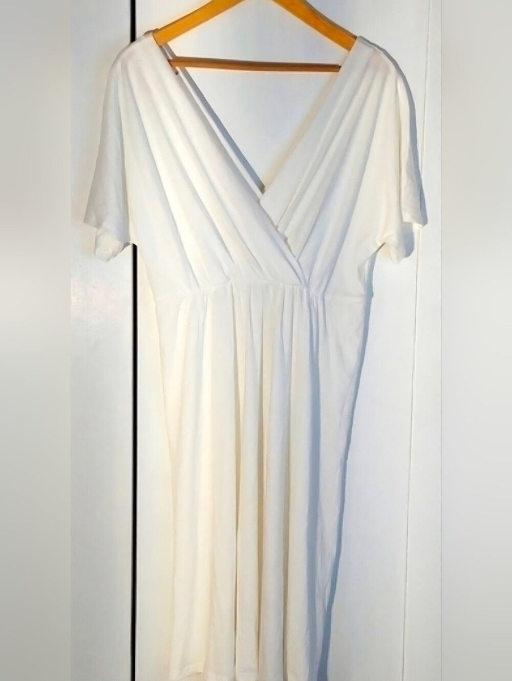 Womens White Double V Neck Short Sleeve Dress /Cover Up Beach Neutral Sz.L
